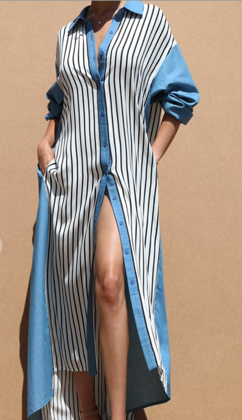 Denim Stripe Shirt Dress