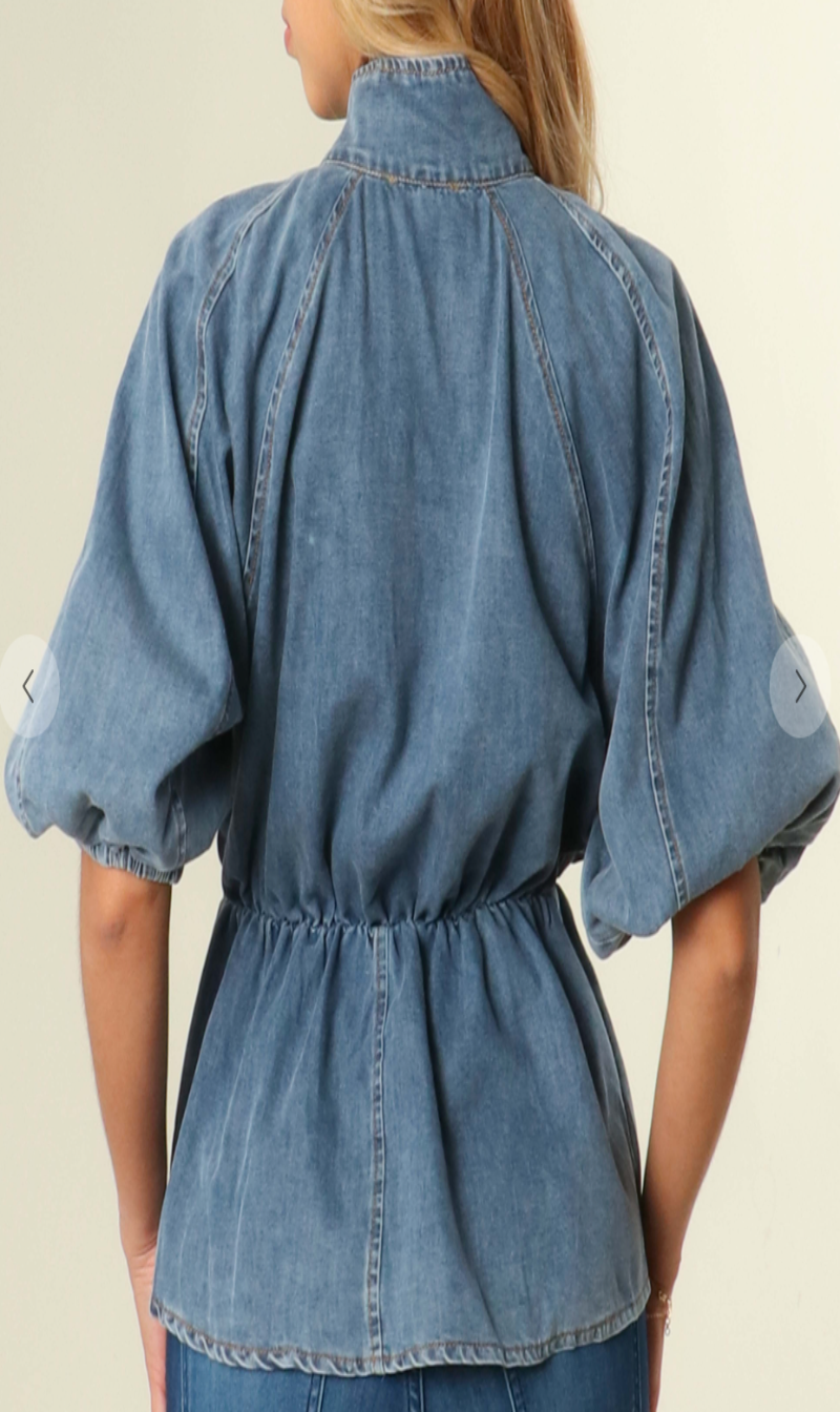 Denim Wash Tie Blouse