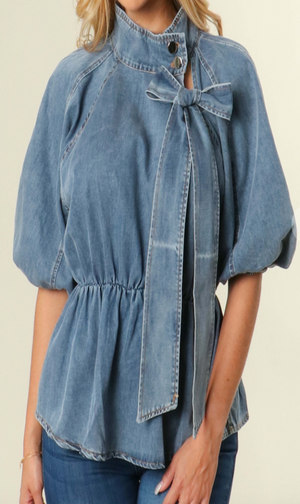 Denim Wash Tie Blouse