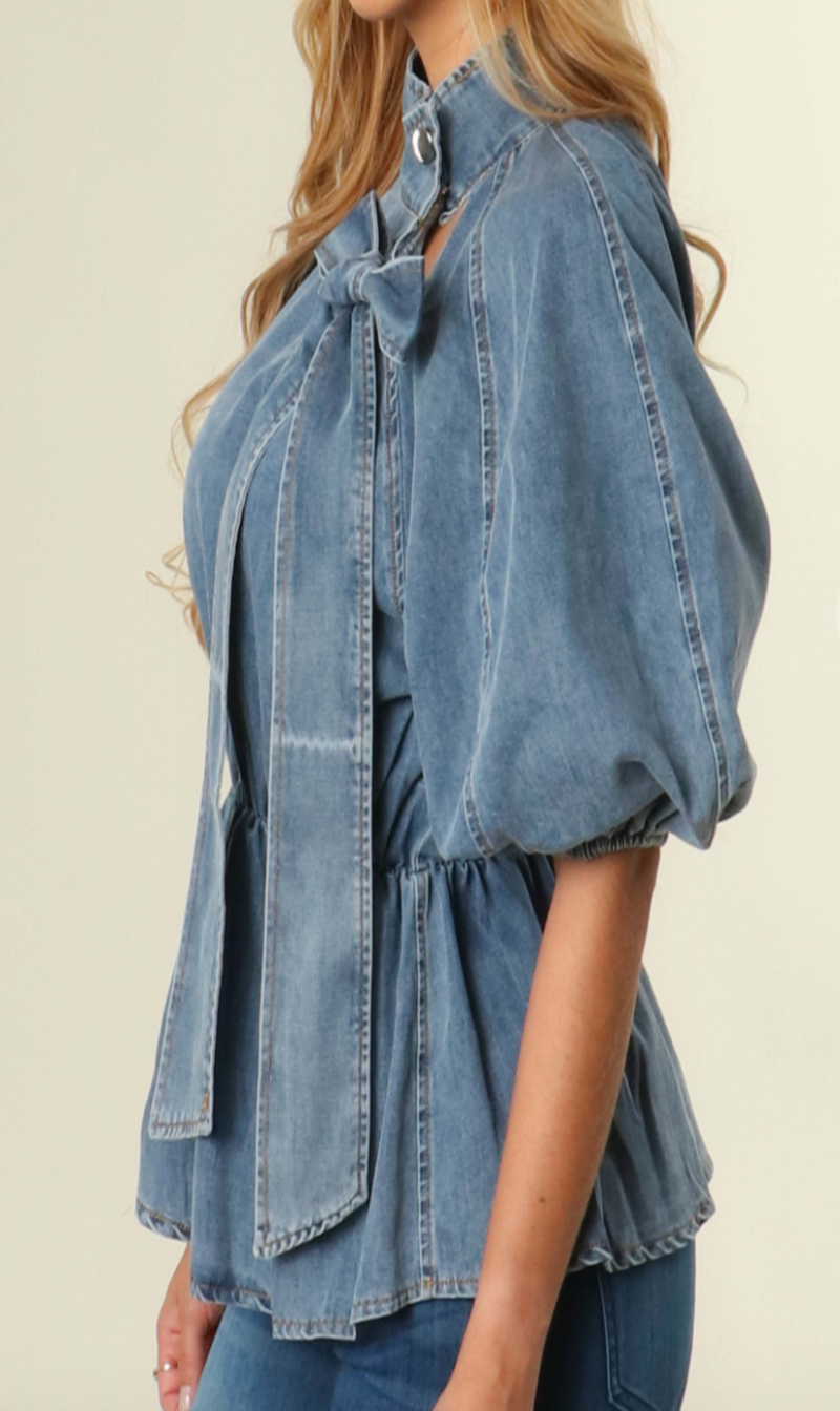 Denim Wash Tie Blouse