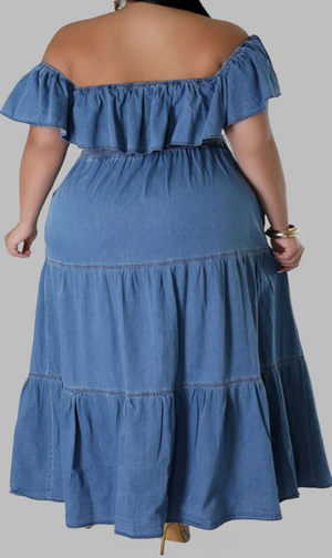 Off Shoulder Denim Maxi