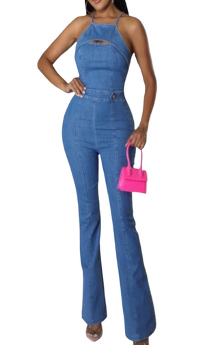 Denim Flare Jumpsuit