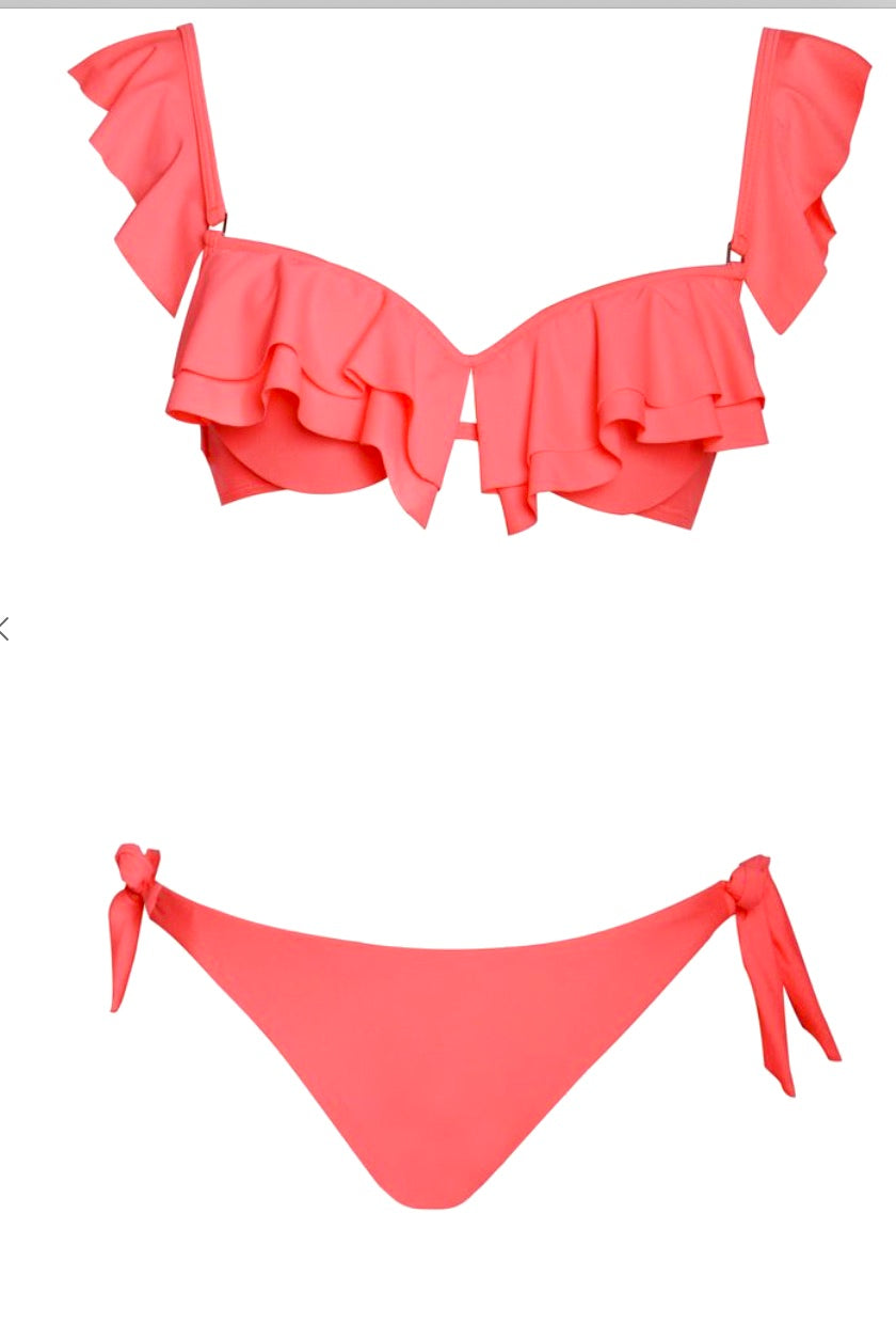 Coral Ruffled Two Piece Swimsuit