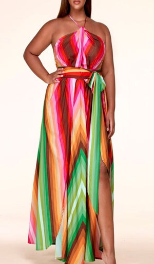 Curvy Vibrance Halter Maxi Dress