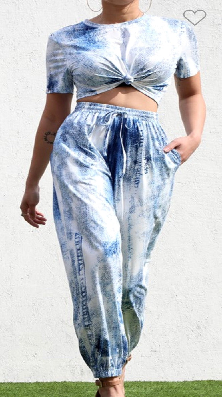 Denim Print Jogger Set