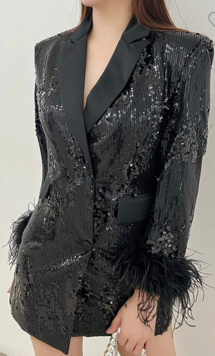 Sequin Feather Blazer Dress